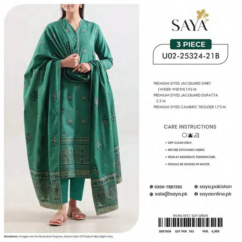 Saya Unstitched Premium Dyed Jacquard 3 Piece