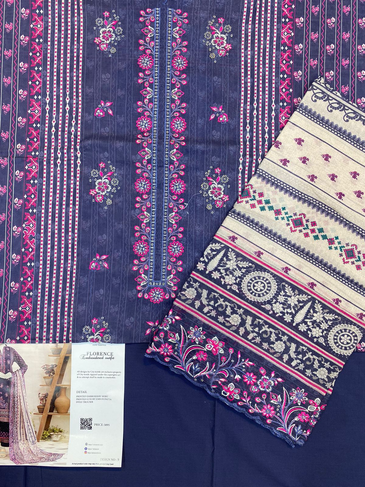 Almirah Florence 3-Pc Embroidered Suit Cut Work Dupatta A108