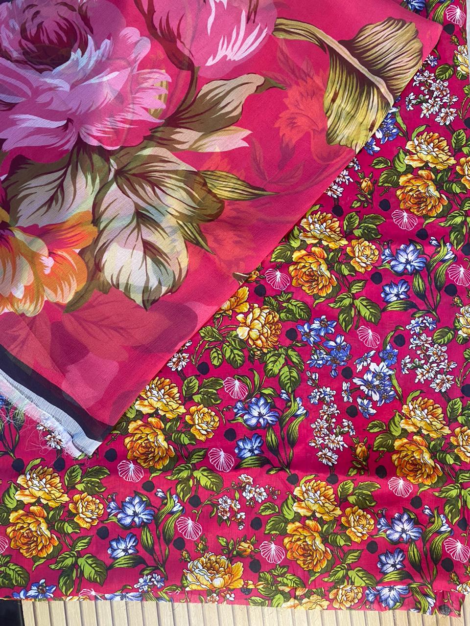 Maria B _ Printed Lawn 3 Pcs Unstitched with Chiffon Dupatta