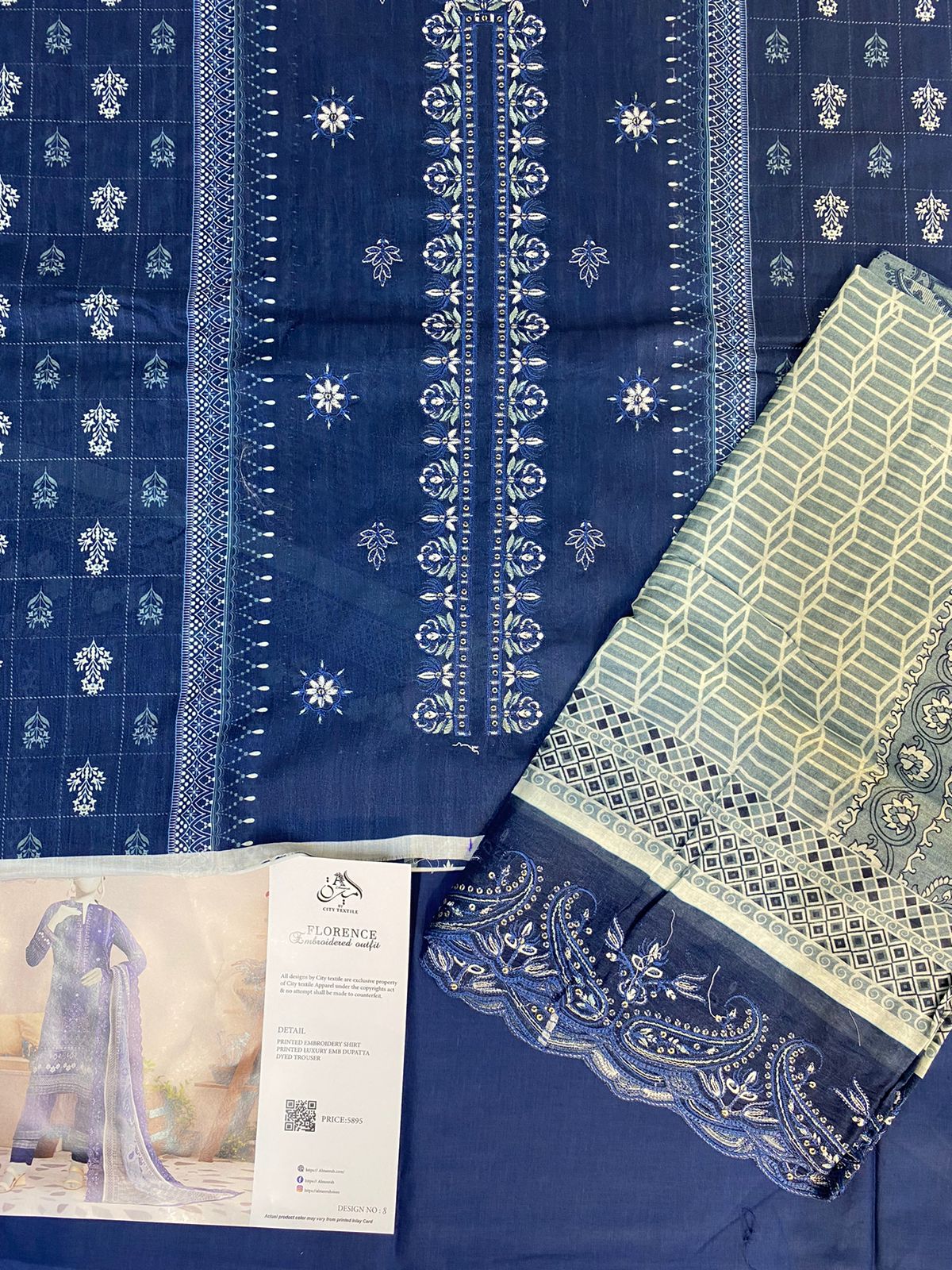 Almirah Florence 3-Pc Embroidered Suit Cut Work Dupatta A103