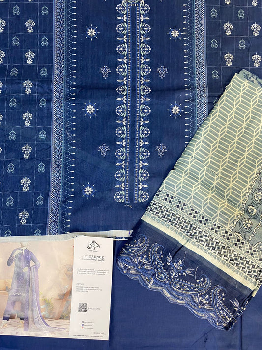 Almirah Florence 3-Pc Embroidered Suit Cut Work Dupatta A103