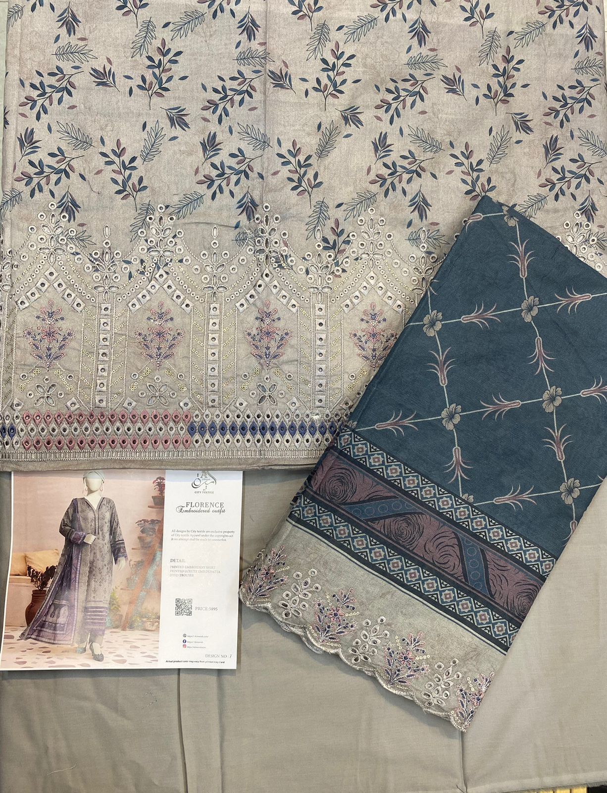 Almirah Florence 3-Pc Embroidered Suit Cut Work Dupatta A105