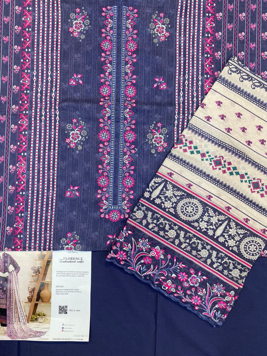 Almirah Florence 3-Pc Embroidered Suit Cut Work Dupatta A108