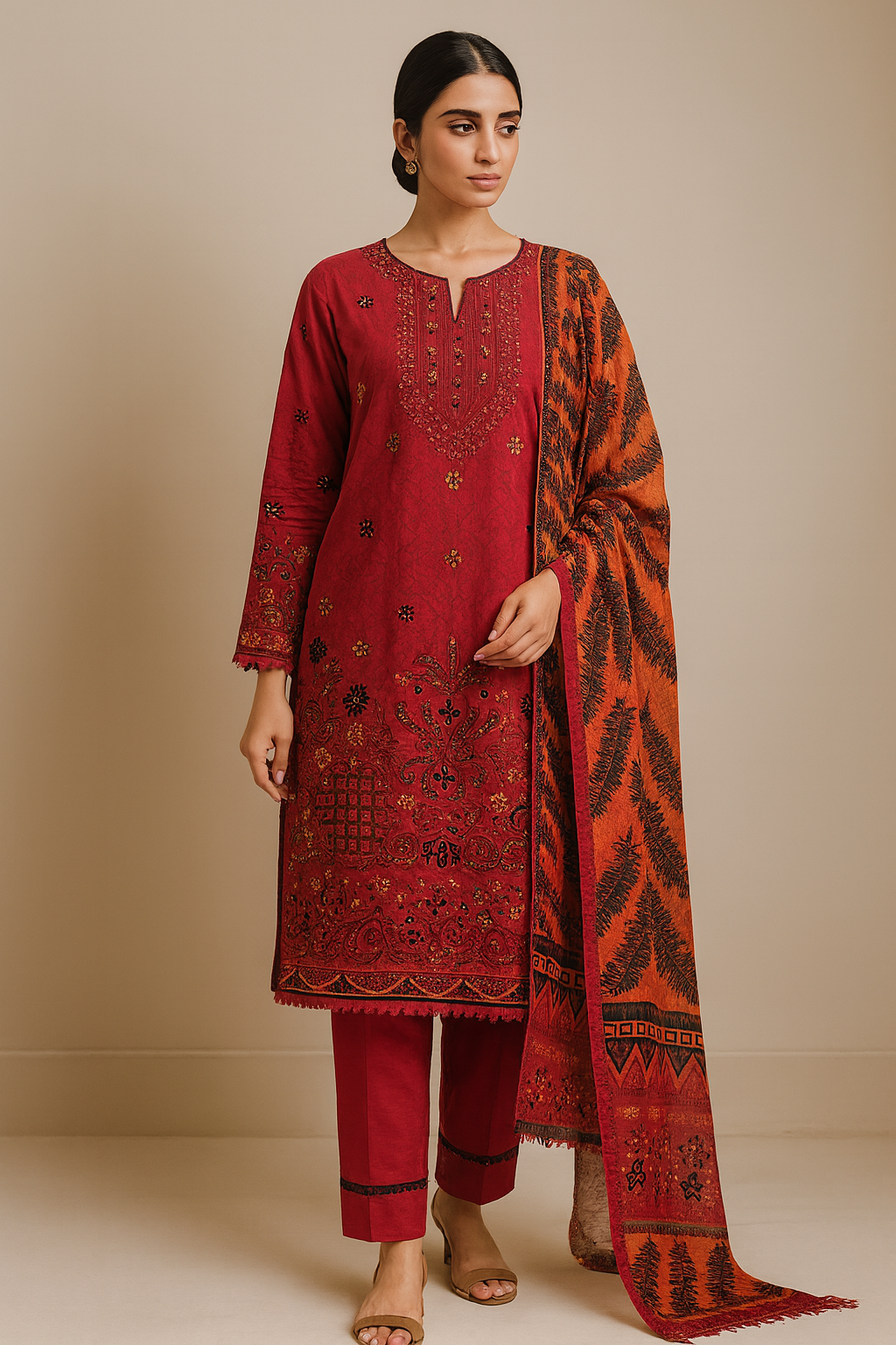 Almirah Florence 3-Pc Embroidered Suit Cut Work Dupatta 102