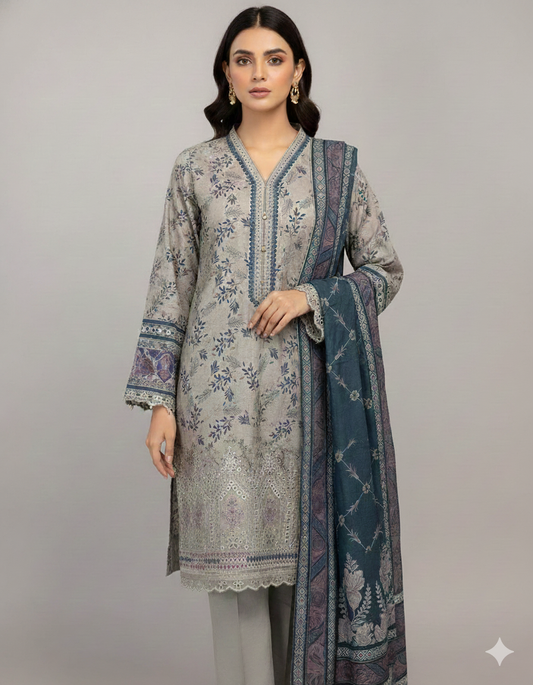 Almirah Florence 3-Pc Embroidered Suit Cut Work Dupatta A105