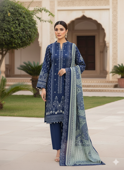 Almirah Florence 3-Pc Embroidered Suit Cut Work Dupatta A103