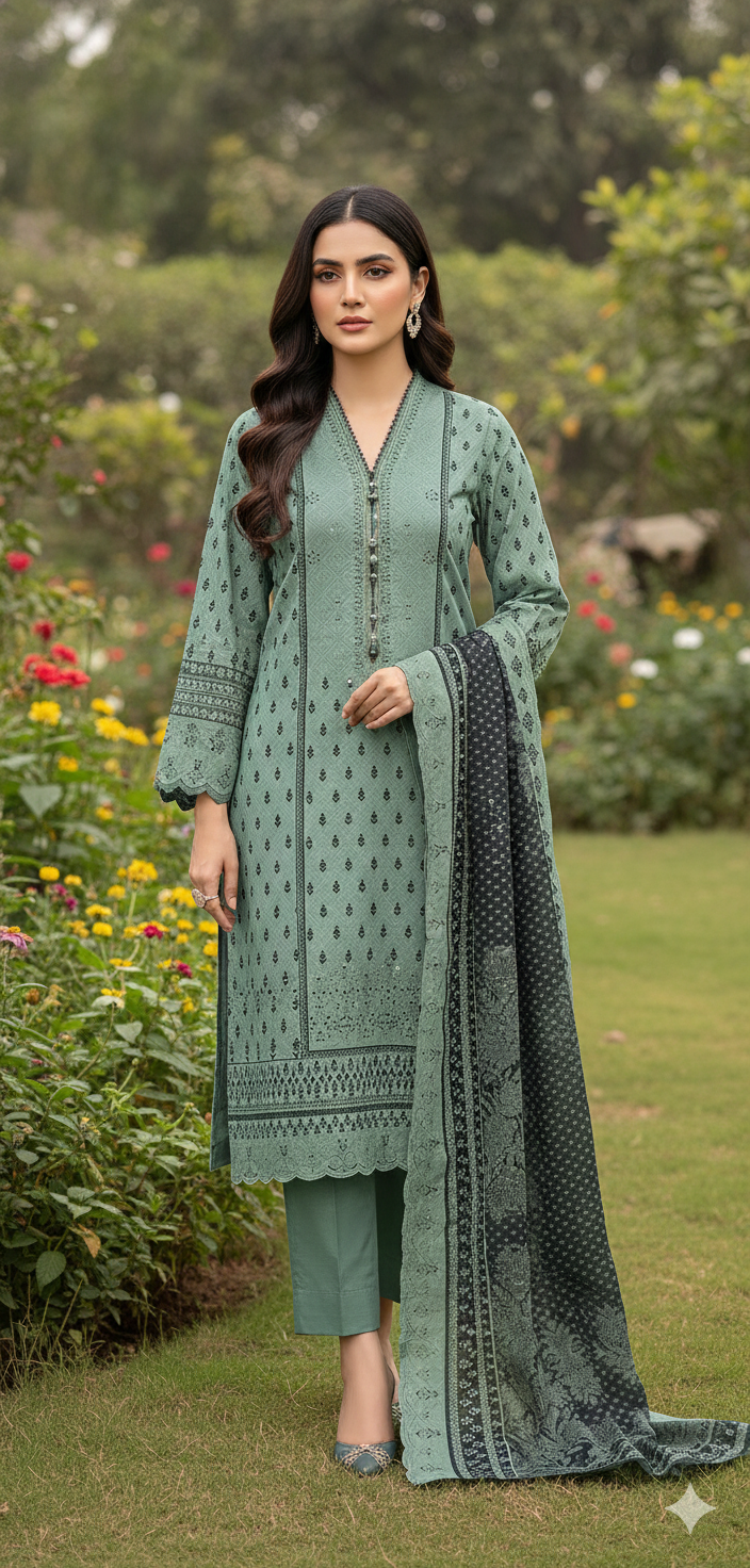 Almirah Florence 3-Pc Embroidered Suit Cut Work Dupatta A107