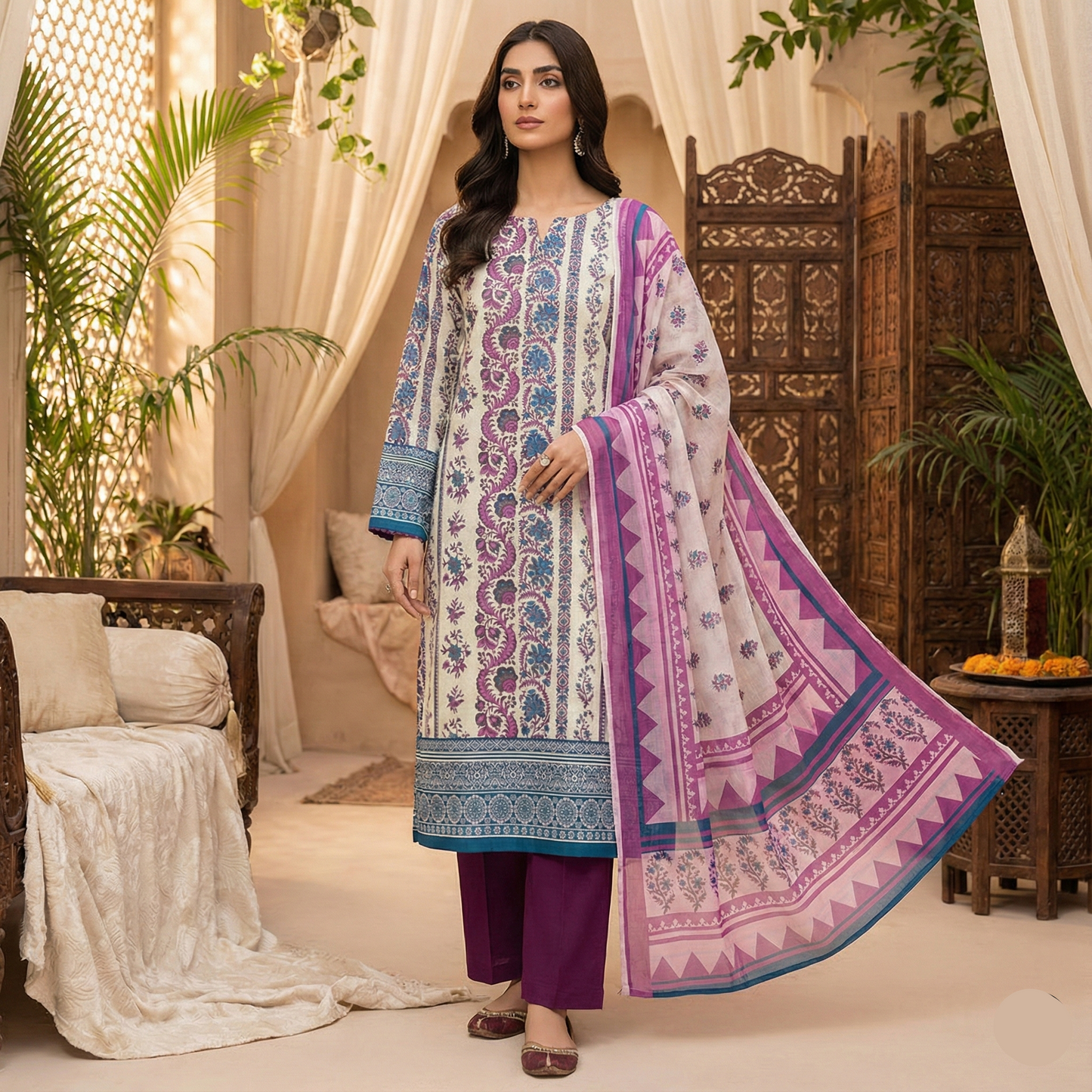 Bonanza Satrangi- 3PC Lawn Suit (Unstitched) BS003