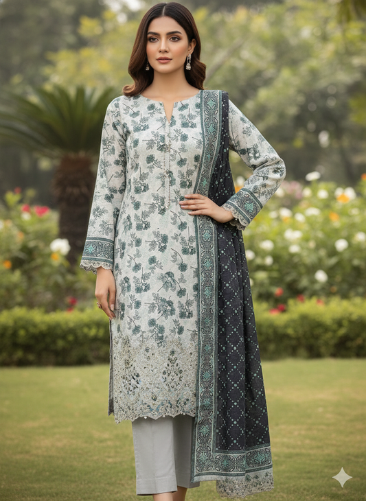 Almirah Florence 3-Pc Embroidered Suit Cut Work Dupatta A106