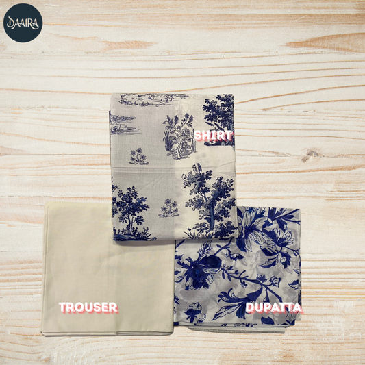 3PC Lawn Suit with Lawn Dupatta (Unstitched) 0080