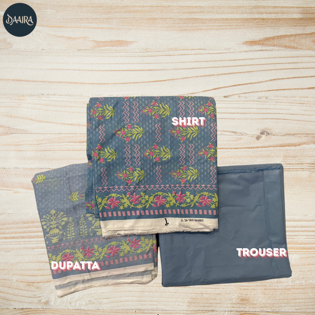 J. 3PC Lawn Suit with Lawn Dupatta (Unstitched) 0081