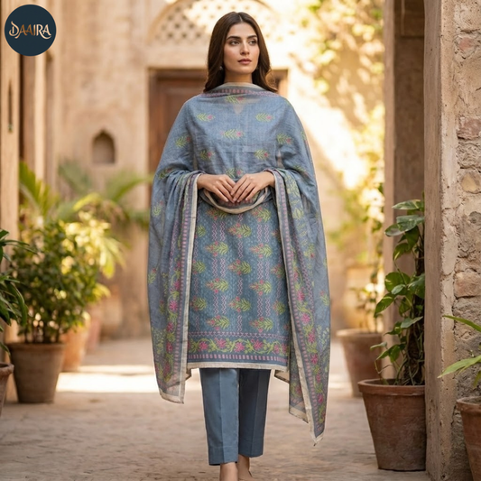 J. 3PC Lawn Suit with Lawn Dupatta (Unstitched) 0081