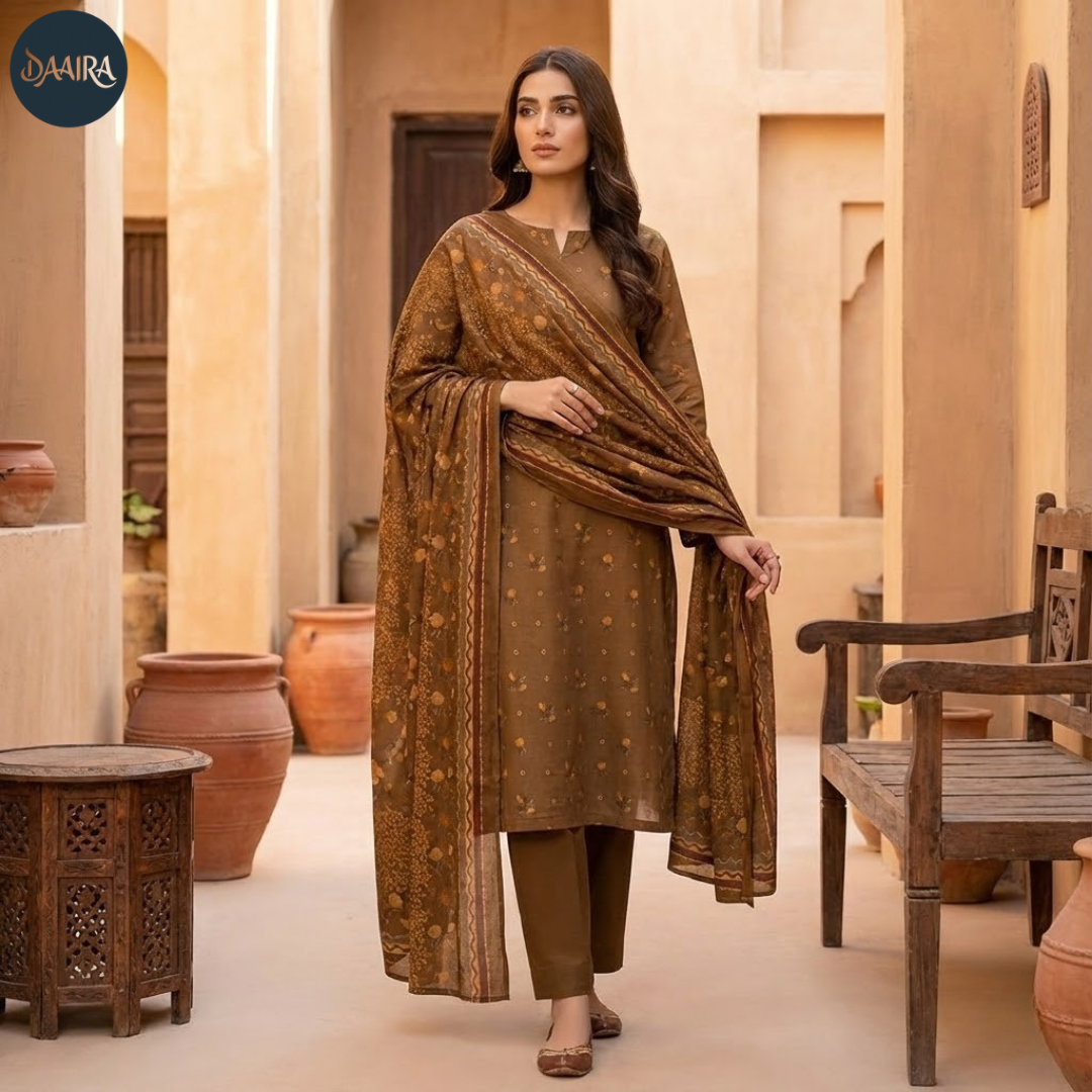 3PC Lawn Suit with Lawn Dupatta (Unstitched) 0082