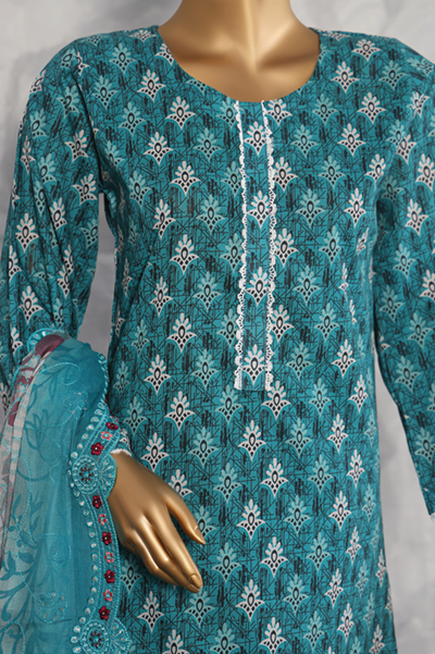 MTF Digital Printed Cotton 3 Pcs with Embroided Cutwork Lawn Dupatta