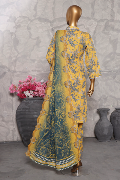 MTF Digital Printed Cotton 3 Pcs with Cutwork Lawn Dupatta