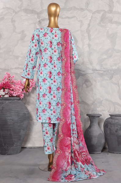 MTF Digital Printed Cotton 3 Pcs with Embroided Lawn Cutwork Dupatta