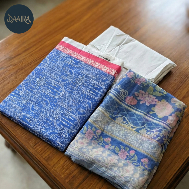 Khaadi 3 PCS Unstitch _ Lawn with Chiffon Dupatta