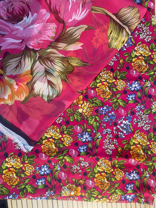 Maria B _ Printed Lawn 3 Pcs Unstitched with Chiffon Dupatta