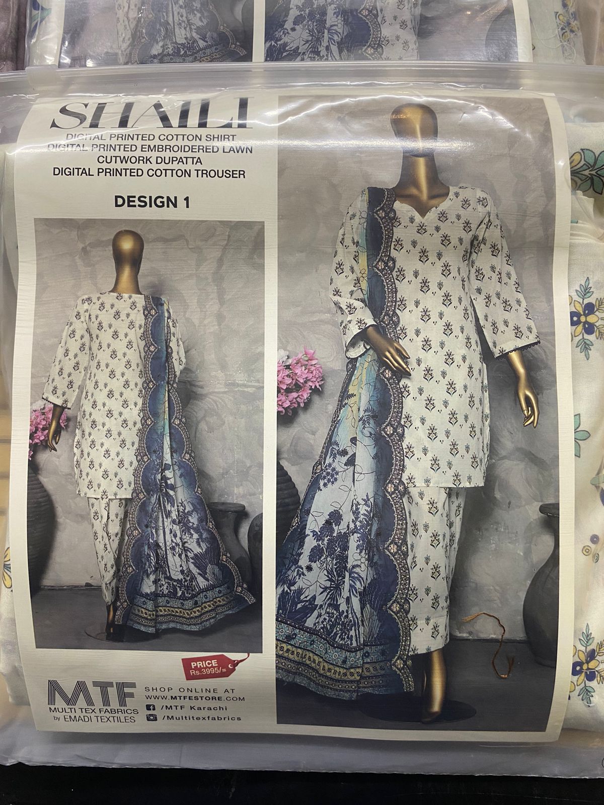 MTF Digital Printed Cotton 3 Pcs with Embroided Cutwork Lawn Dupatta