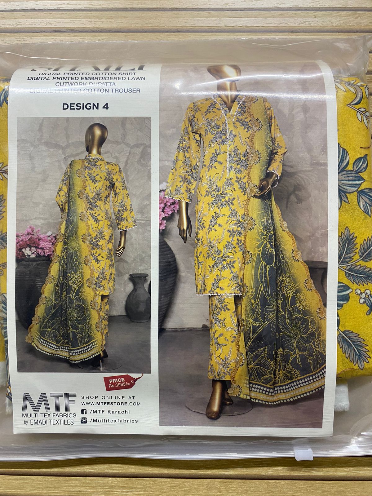 MTF Digital Printed Cotton 3 Pcs with Cutwork Lawn Dupatta