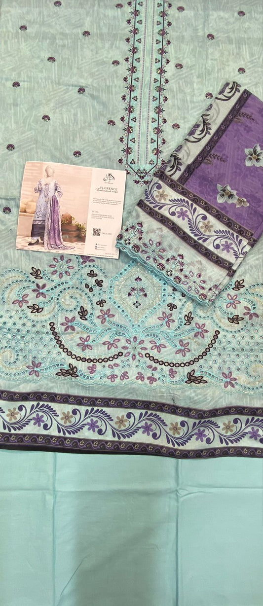 Almirah Florence 3-Pc Embroidered Suit Cut Work Dupatta A101