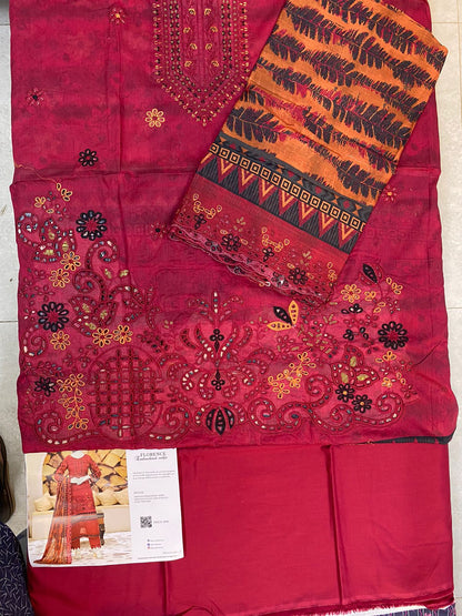 Almirah Florence 3-Pc Embroidered Suit Cut Work Dupatta 102