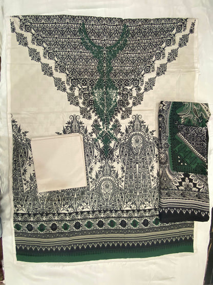 3-Piece Embroidered Lawn Suit with Chiffon Dupatta