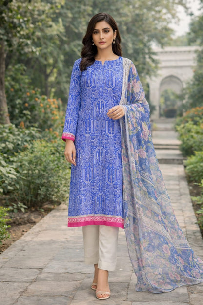 Khaadi 3 PCS Unstitch _ Lawn with Chiffon Dupatta