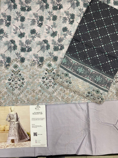 Almirah Florence 3-Pc Embroidered Suit Cut Work Dupatta A106