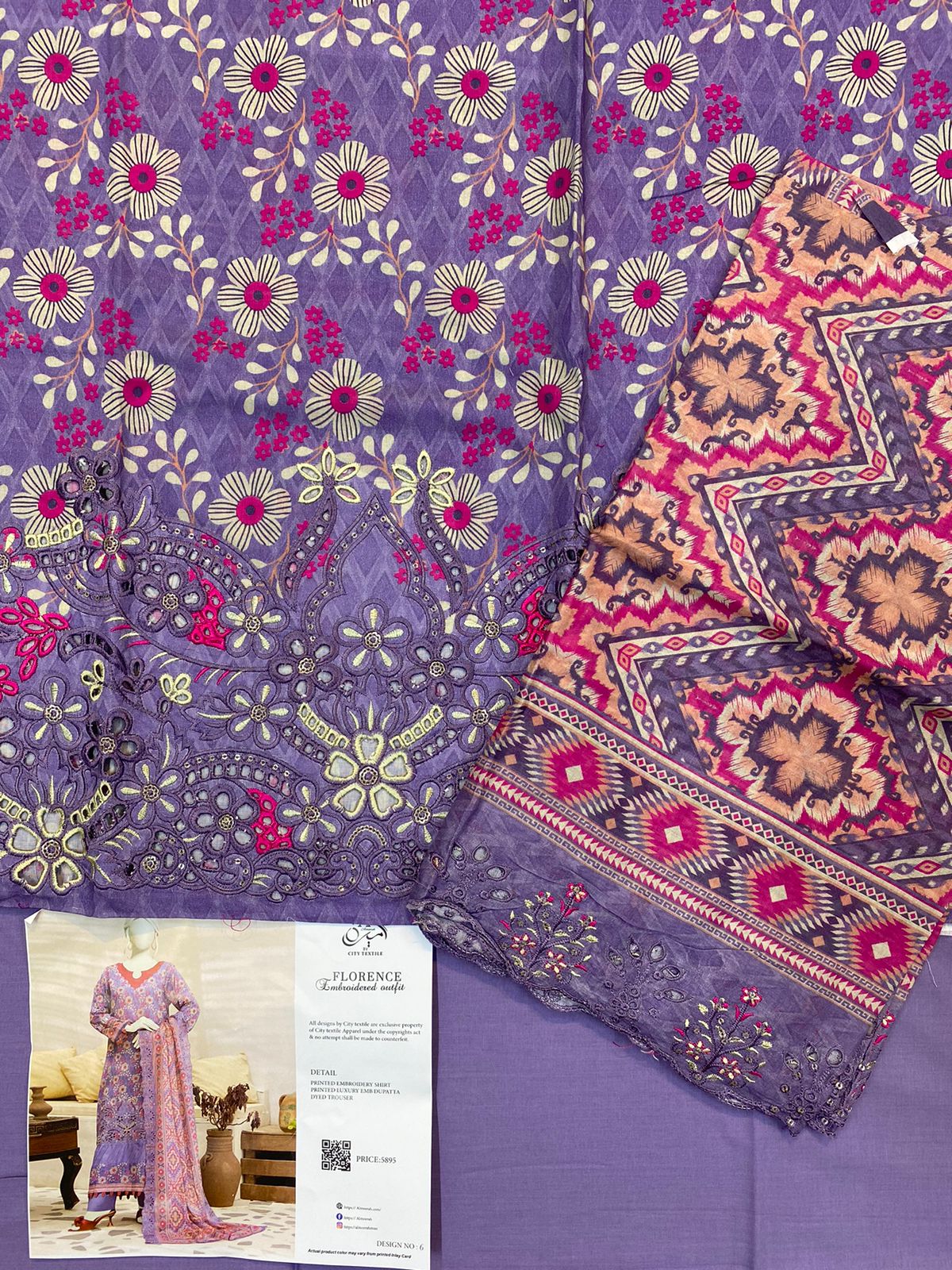 Almirah Florence 3-Pc Embroidered Suit Cut Work Dupatta A1010