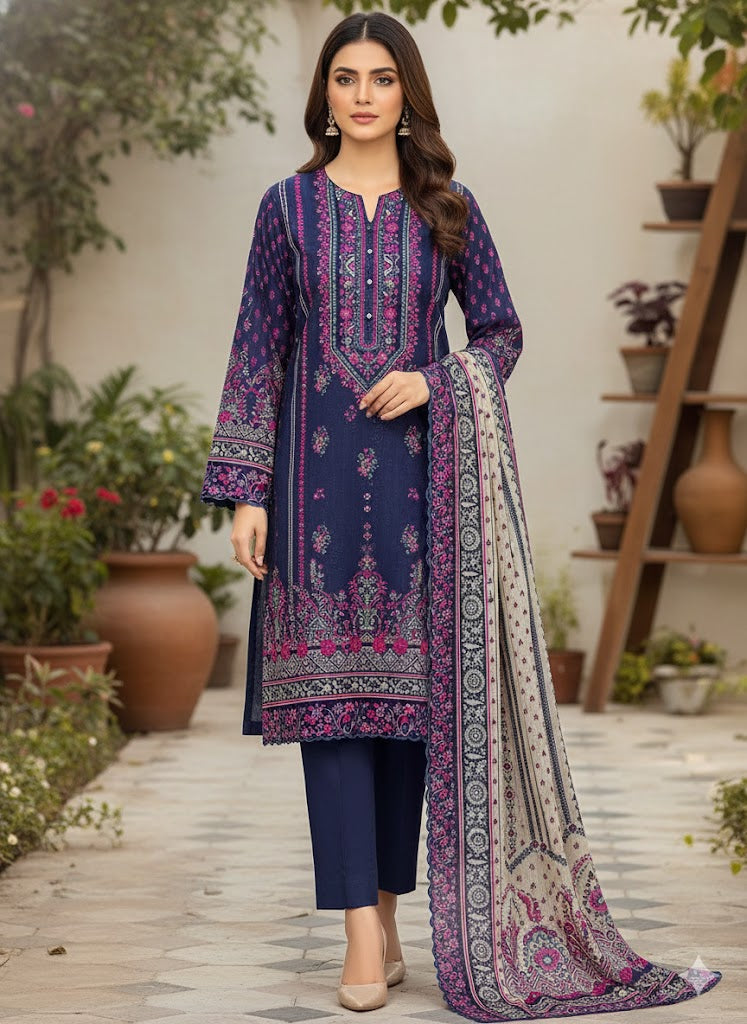 Almirah Florence 3-Pc Embroidered Suit Cut Work Dupatta A108