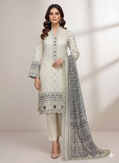 Almirah Florence 3-Pc Embroidered Suit Cut Work Dupatta A109