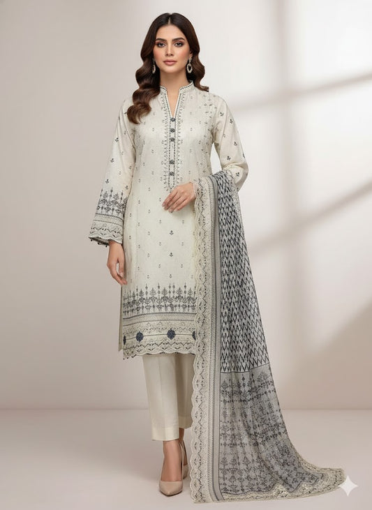Almirah Florence 3-Pc Embroidered Suit Cut Work Dupatta A109