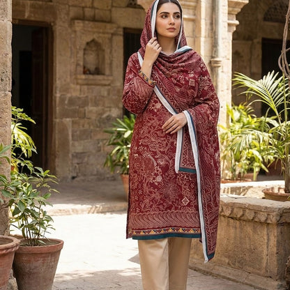 3PC Lawn Suit with Chiffon Dupatta (Unstitched)