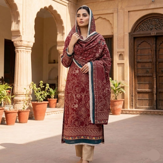 3PC Lawn Suit with Chiffon Dupatta (Unstitched)