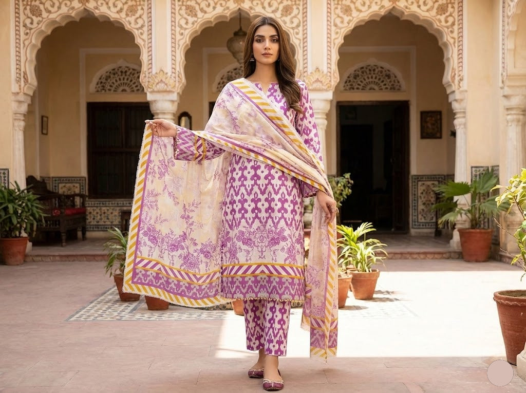 Bonanza Satrangi 3PC Lawn Suit with Lawn Dupatta (Unstitched) 0078