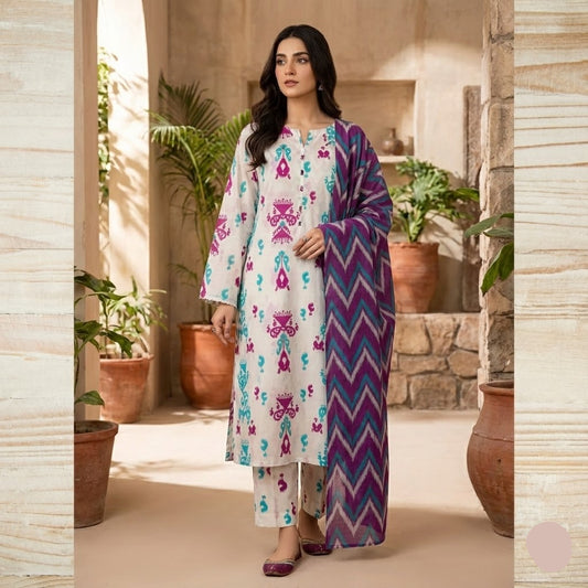 3PC Lawn Suit with Chiffon Dupatta (Unstitched) 0079
