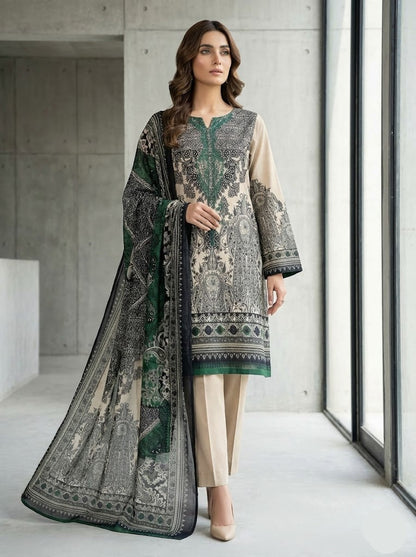 3-Piece Embroidered Lawn Suit with Chiffon Dupatta