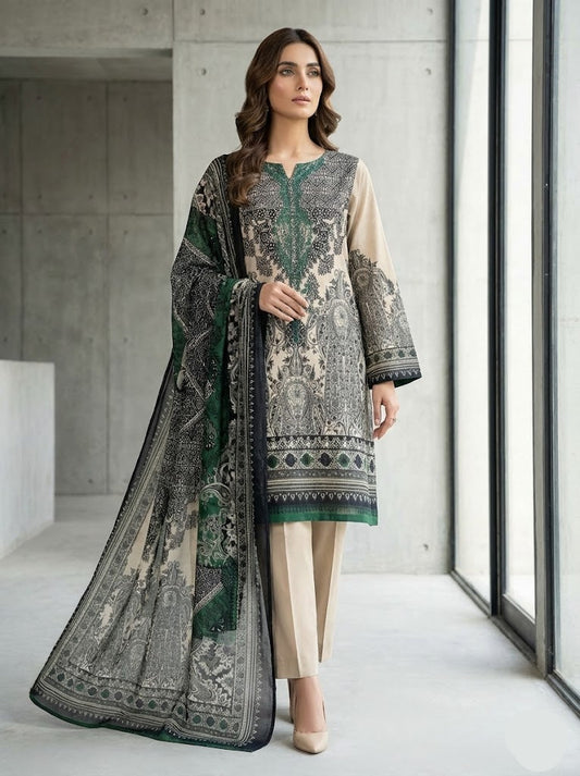 3-Piece Embroidered Lawn Suit with Chiffon Dupatta